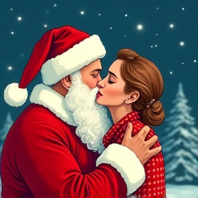 santa kissing mom