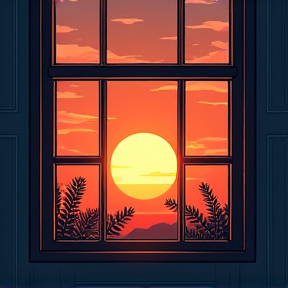 Sunset through a window