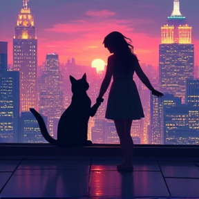 cat and girl 