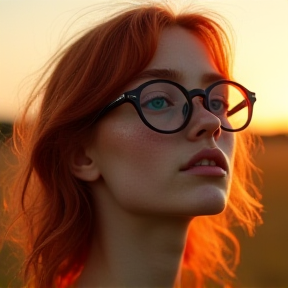 Red hair, brown eyes, and glasses