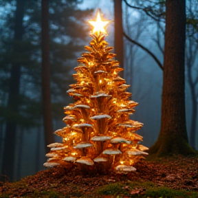 Paddestoelen in de kerstboom voor Jezus