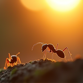 Ants moving on the soil under the sun