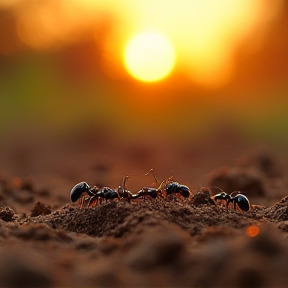 Ants moving on the soil under the sun