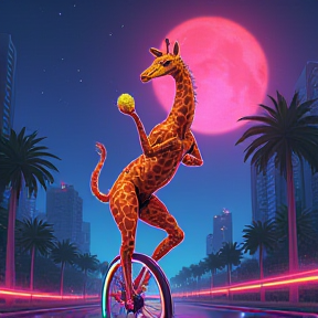 Juggling Giraffe in Neon City