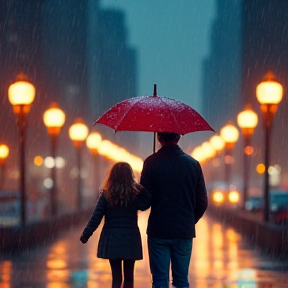 Nora und Papa im Regen