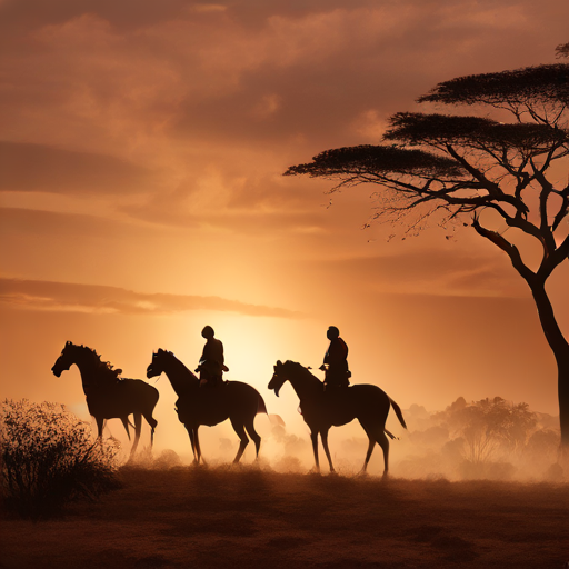 Horses riding into the sunset in shwahili