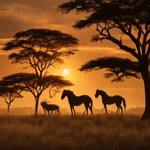 Horses riding into the sunset in shwahili