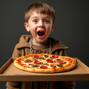 Slave boy picking up pizza