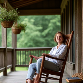 Kelly sitting on a porch 