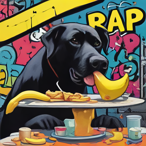 Big Black Dog Eats Banana