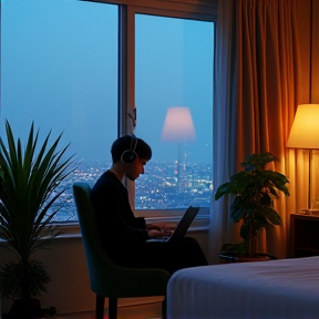 Edouard in chilling in the hotel room