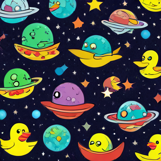 Space Ducks Flying In Outer Space