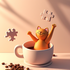 Coffee Puzzle Cat