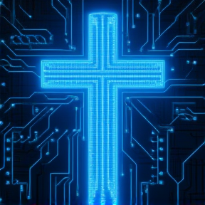 Blue neon cross