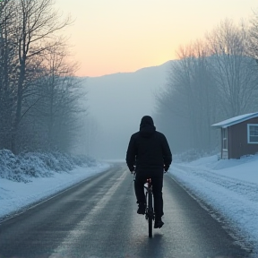 Morning Cycling Through the Winter Mist