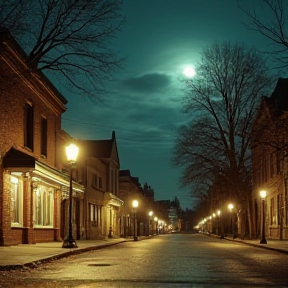 Small town night and tall tall trees