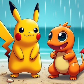 Pikachu & Charmander's Rainy Beach Day