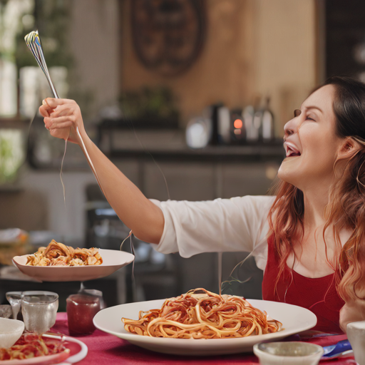 Lady och Lufsen äter spaghetti