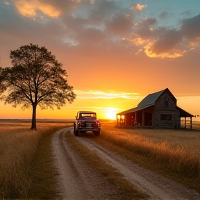 Sunset Over Fields