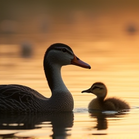 Father duck's love to his son duckling