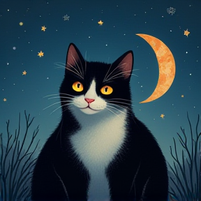 El gato tuxedo enamorado de la Luna