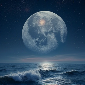 La luna en un mar en primavera