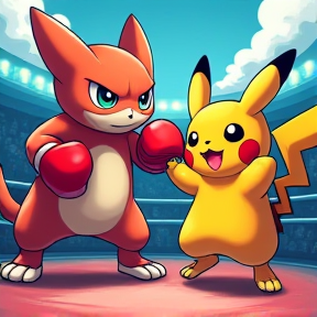 Pelea en el Ring de Hitmonchan Vs. Pikachu