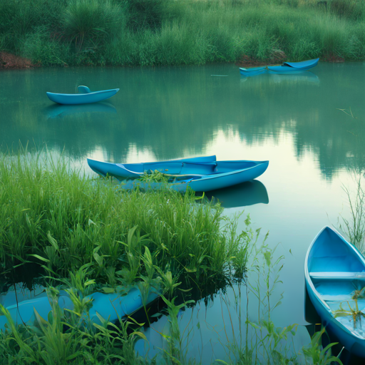 Four blue canoes