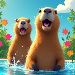 Capybaras in the Sun