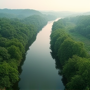 Drohnenflug über einem kleinen Fluß