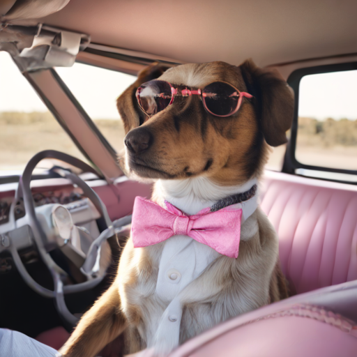 Preppy Pup in a Pink Car