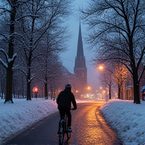 En velo l'hiver dans ville de Québec