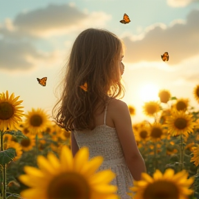 Girl in a Field of Sunflowers