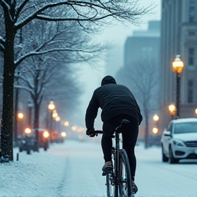 En velo l'hiver dans ville de Québec