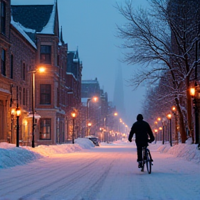 En velo l'hiver dans ville de Québec