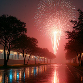 Fireworks in the rain