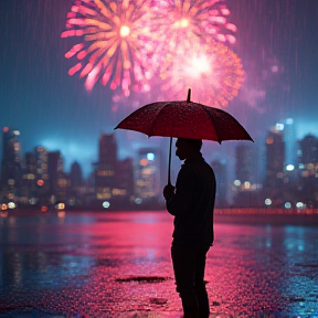 Fireworks in the rain