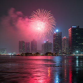 Fireworks in the rain