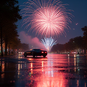 Fireworks in the rain