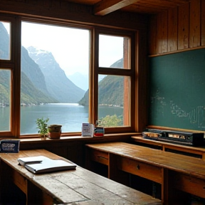 Die Schule über dem Fjord