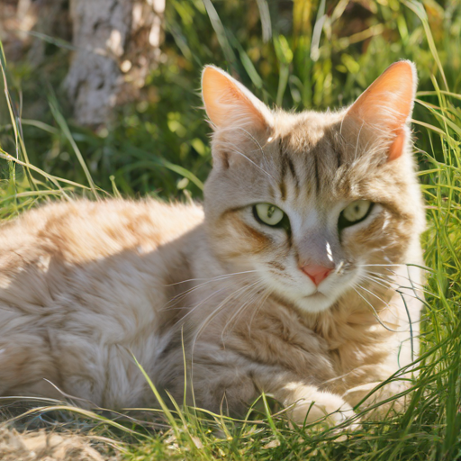 Techno Katzen streicheln auf einer Wiese sitzen