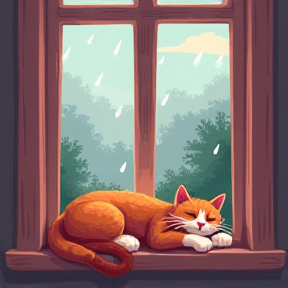 Cozy Cat in the Rain