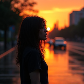 Sunset Rain Girl