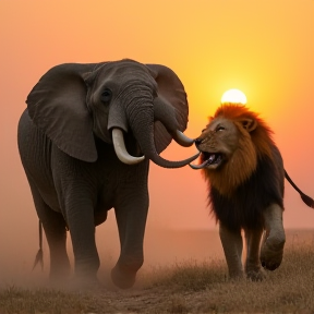 Lion and Elephant Fight