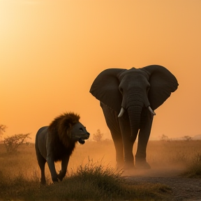 Lion and Elephant Fight