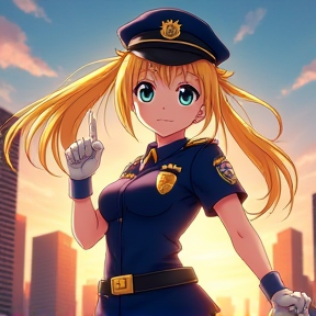 Blonde twintail hair anime police girl 