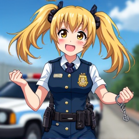 Blonde Police Anime Girl Twin Tail Hair