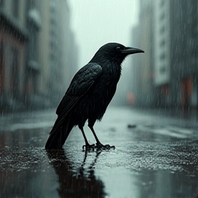 Raven in de regen!