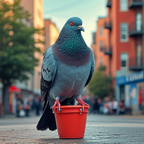 Pigeon with a Bucket