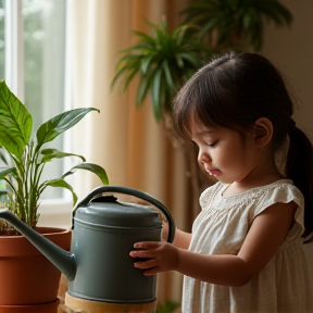 watering the plant with mum